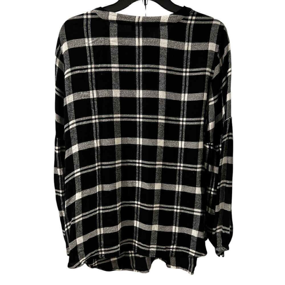Talbots Woman’s Black White Gathered Long Sleeve Flannel 1/2 button Size 0X - Picture 2 of 8